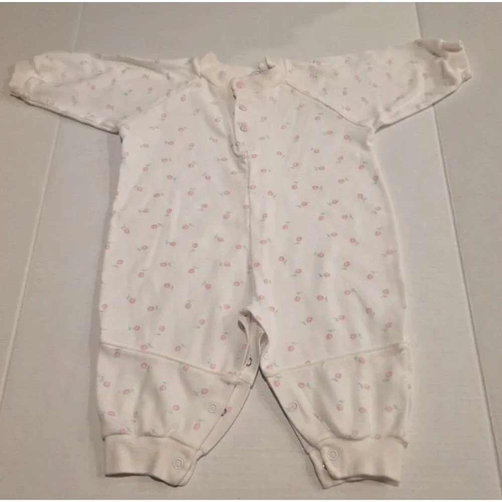 Vintage Mine Alone Basics Baby Bodysuit Pink Tulip Print Size 6 Months